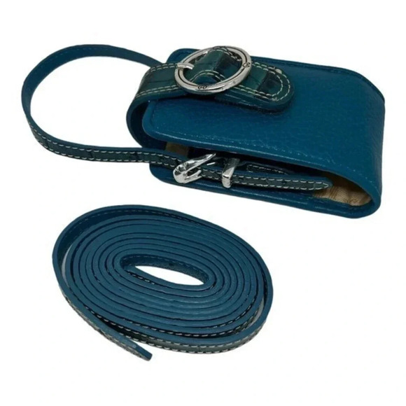 Brighton Cell Phone Holder Blue Croc Pebble Leather with 2 straps​​‎ - Picture 2 of 8